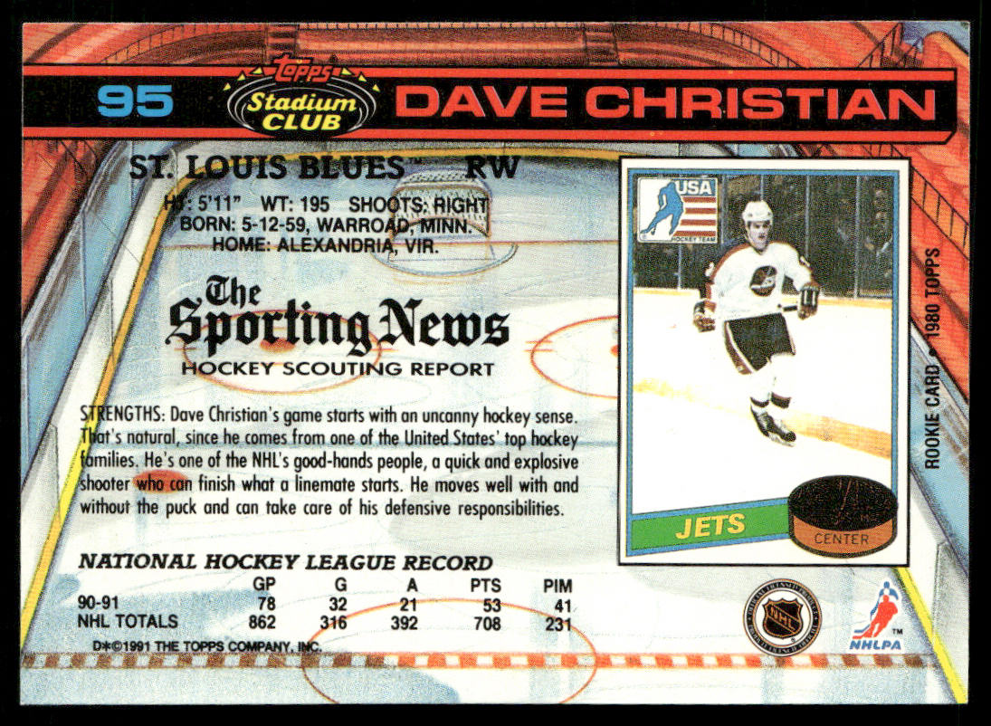 Dave Christian 1991-92 Stadium Club #95 St. Louis Blues