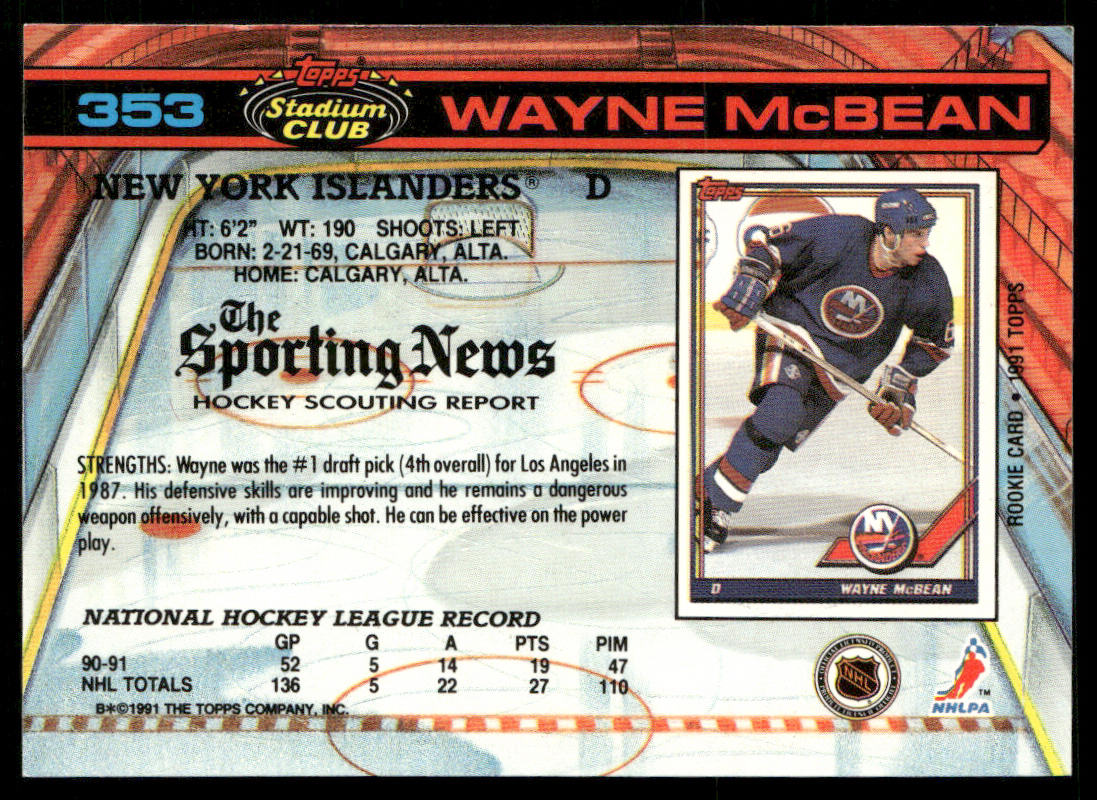 Wayne McBean 1991-92 Stadium Club #353 New York Islanders