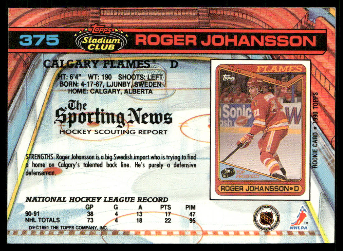 Roger Johansson 1991-92 Stadium Club #375 Calgary Flames