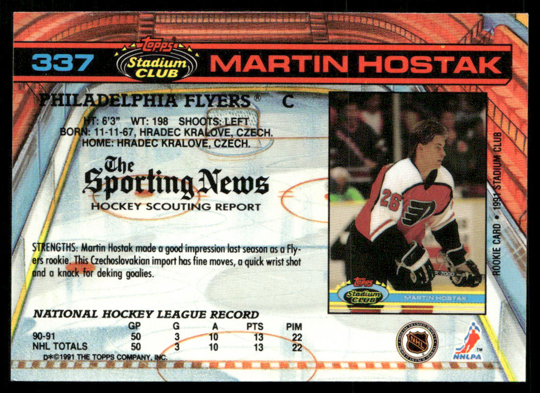 Martin Hostak 1991-92 Stadium Club #337 Philadelphia Flyers