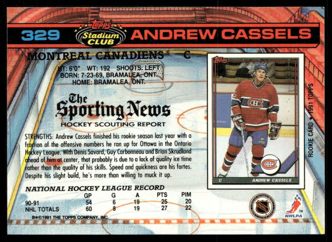 Andrew Cassels 1991-92 Stadium Club #329 Montreal Canadiens