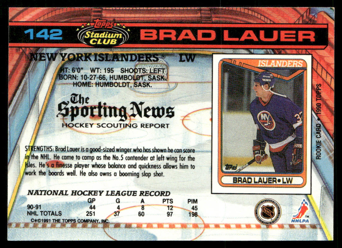 Brad Lauer 1991-92 Stadium Club #142 New York Islanders