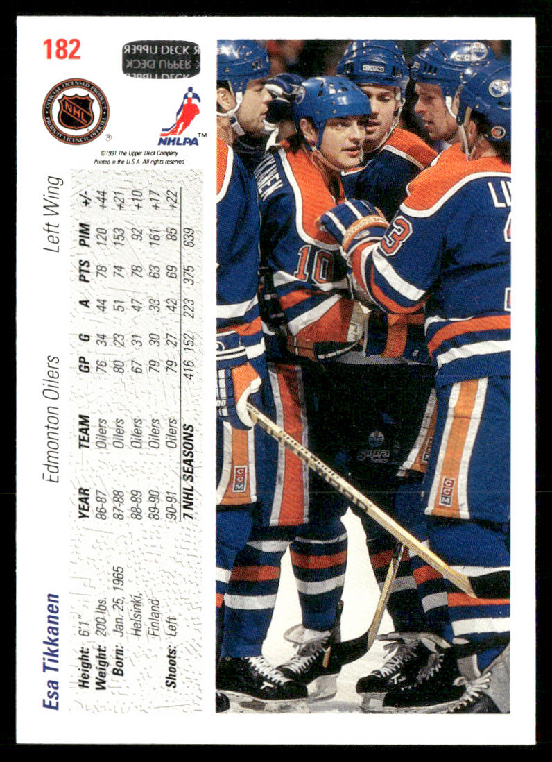 Esa Tikkanen 1991-92 Upper Deck #182 Edmonton Oilers