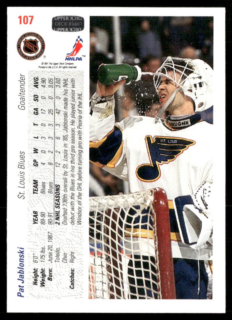 Pat Jablonski 1991-92 Upper Deck #107b St. Louis Blues