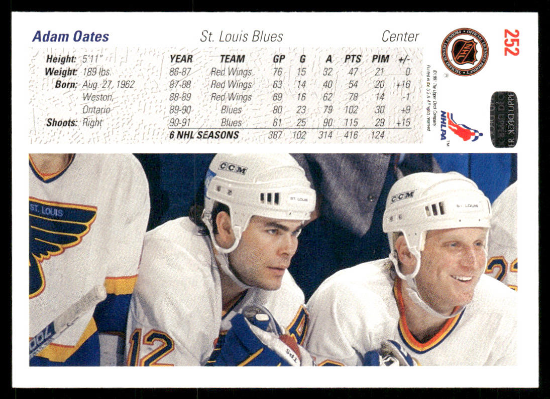 Adam Oates 1991-92 Upper Deck #252 St. Louis Blues