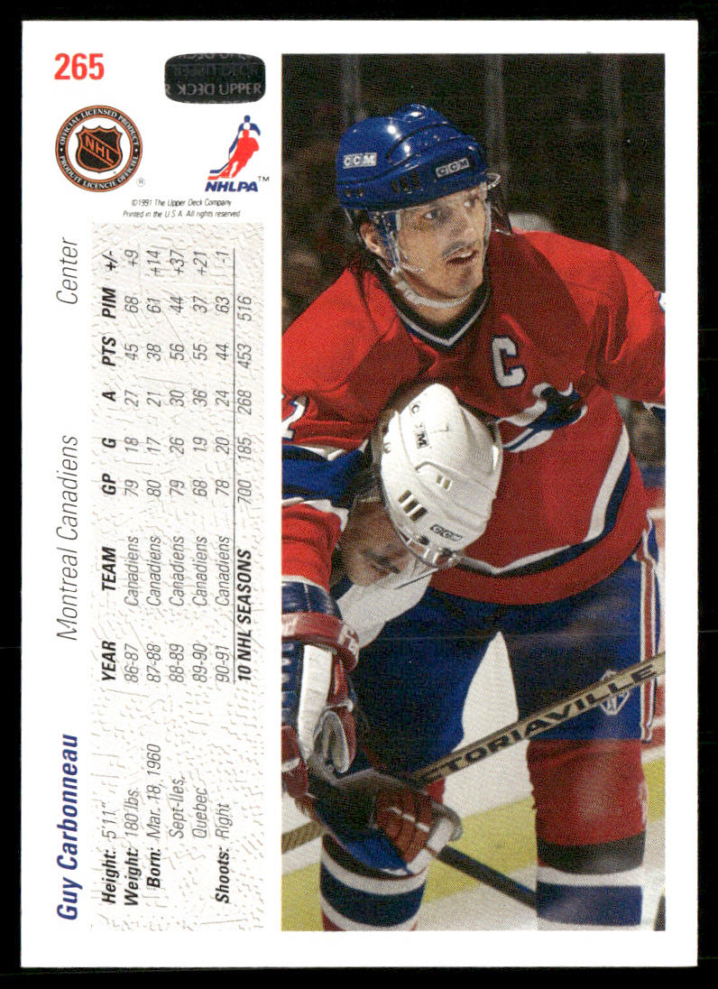 Guy Carbonneau 1991-92 Upper Deck #265 Montreal Canadiens