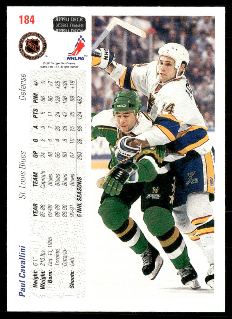 Paul Cavallini 1991-92 Upper Deck #184 St. Louis Blues
