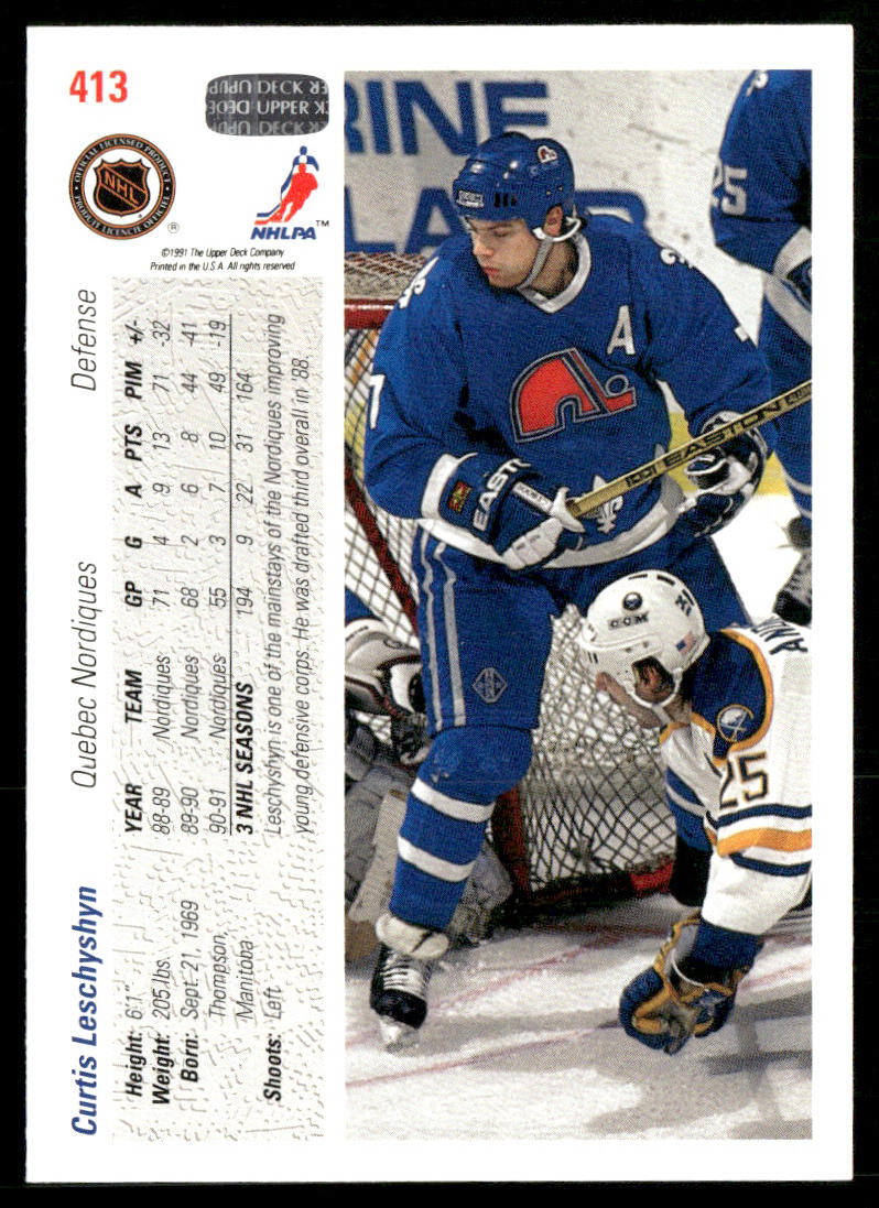 Curtis Leschyshyn 1991-92 Upper Deck #413 Quebec Nordiques