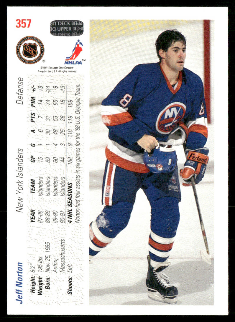 Jeff Norton 1991-92 Upper Deck #357b New York Islanders