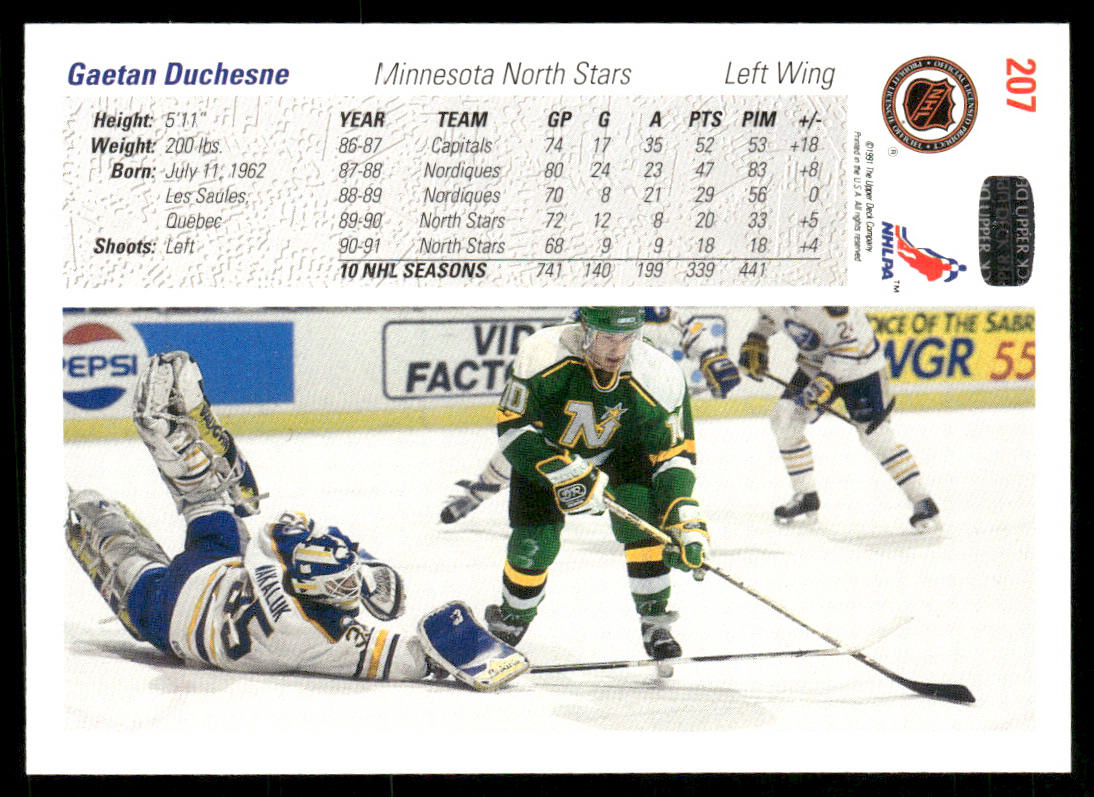 Gaetan Duchesne 1991-92 Upper Deck #207 Minnesota North Stars