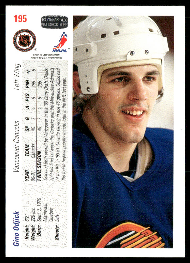 Gino Odjick 1991-92 Upper Deck #195 Vancouver Canucks