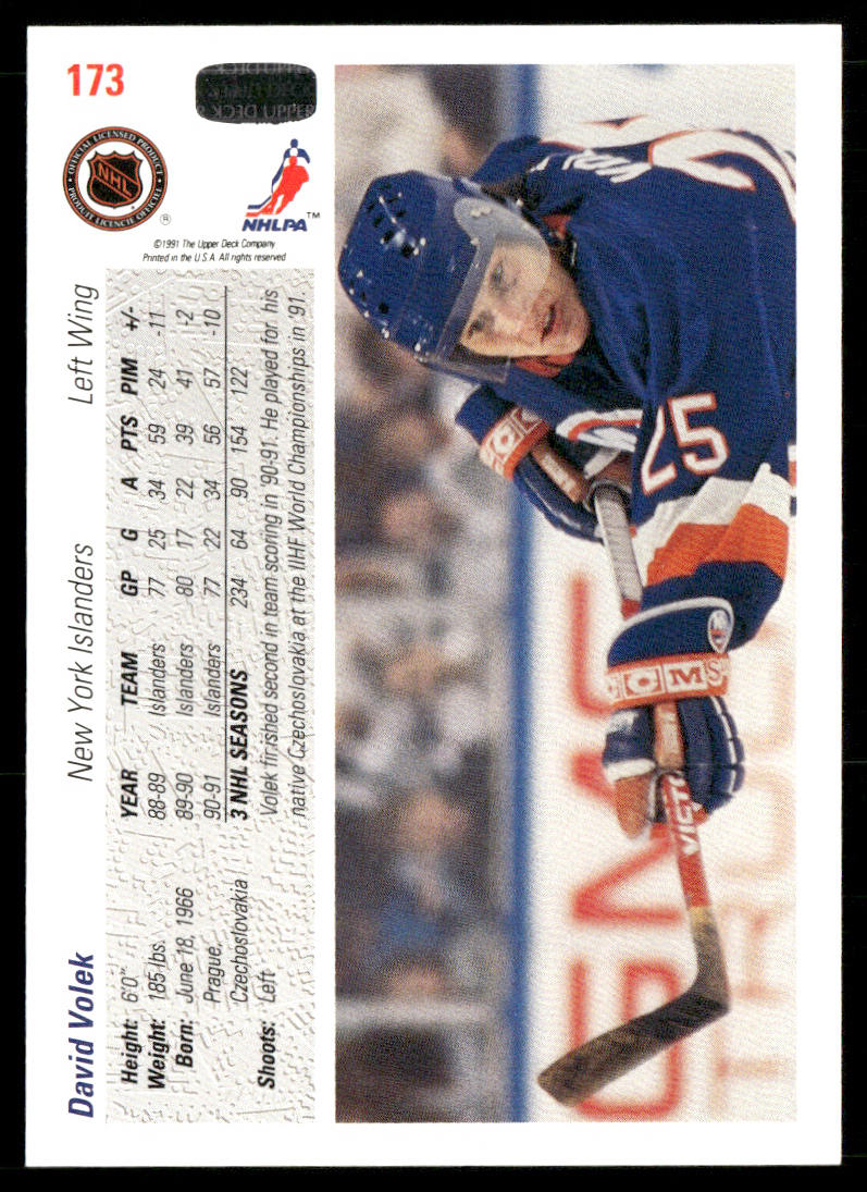 David Volek 1991-92 Upper Deck #173b New York Islanders