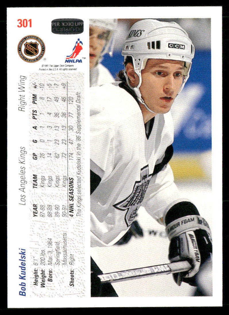 Bob Kudelski 1991-92 Upper Deck #301b Los Angeles Kings