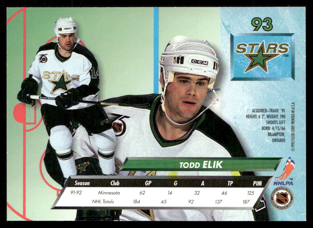 Todd Elik 1992-93 Ultra #93 Minnesota North Stars