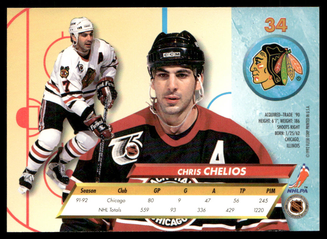 Chris Chelios 1992-93 Ultra #34 Chicago Blackhawks