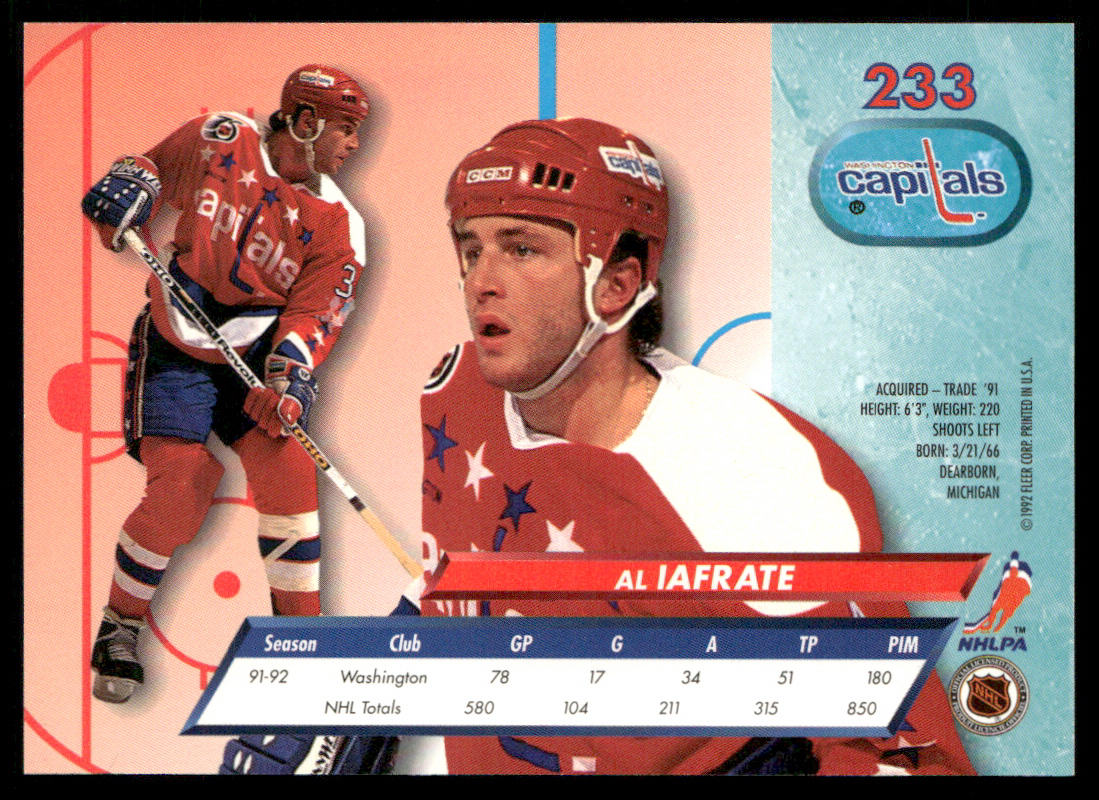 Al Iafrate 1992-93 Ultra #233 Washington Capitals