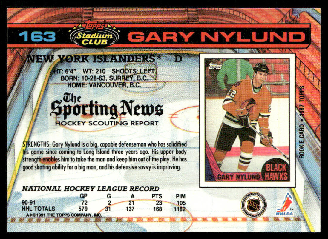 Gary Nylund 1991-92 Stadium Club #163 New York Islanders