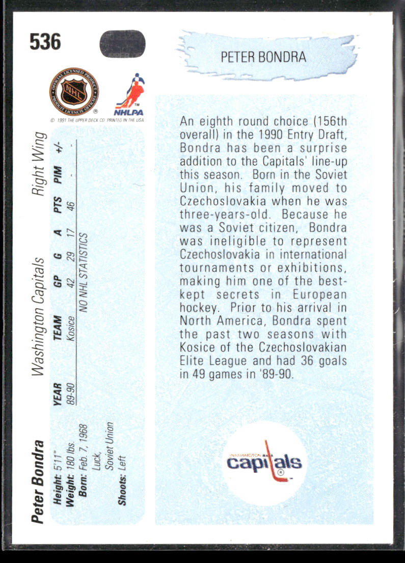 Peter Bondra 1990-91 Upper Deck #536b RC Washington Capitals