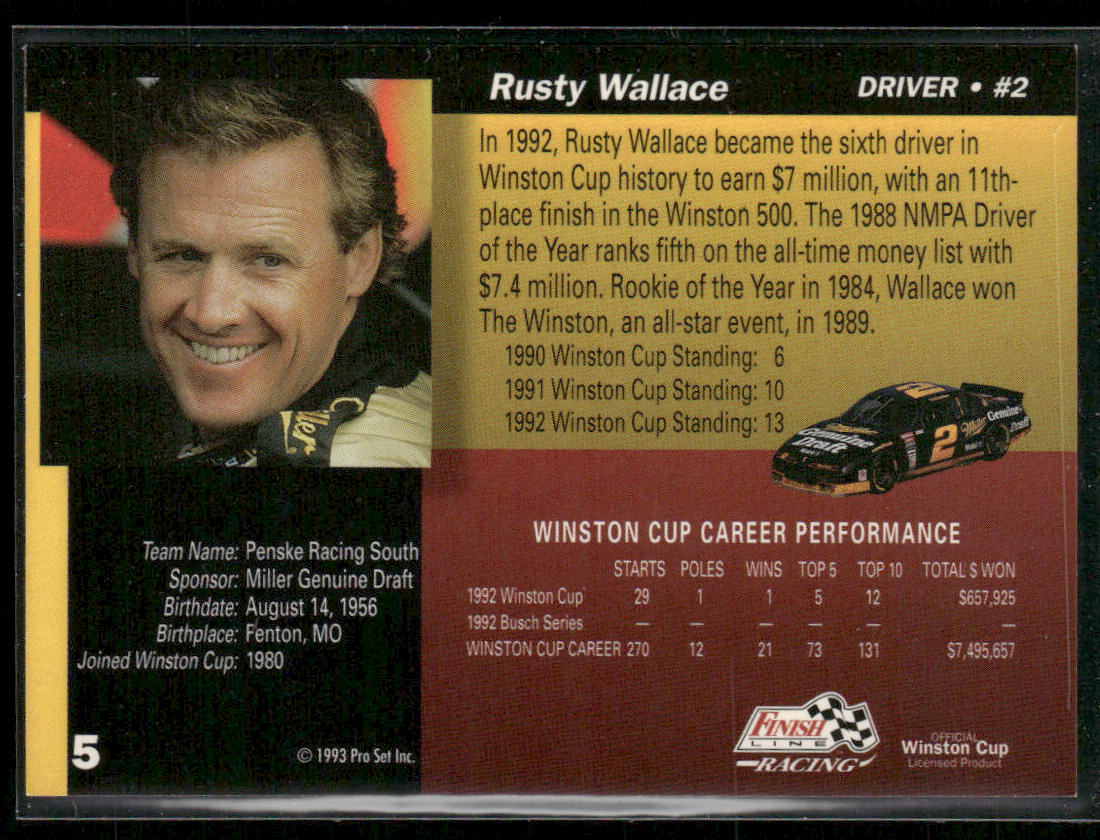 Rusty Wallace 1993 Finish Line #5 Penske Racing South