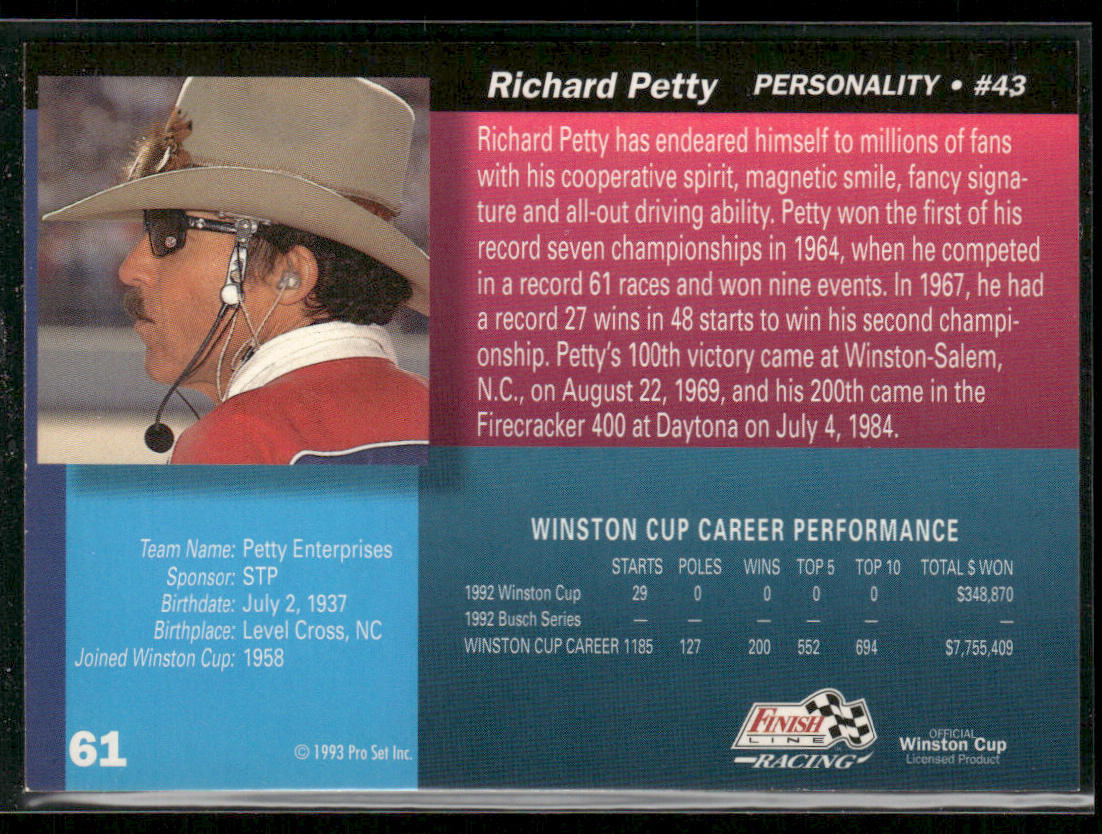 Richard Petty 1993 Finish Line #61 Petty Enterprises