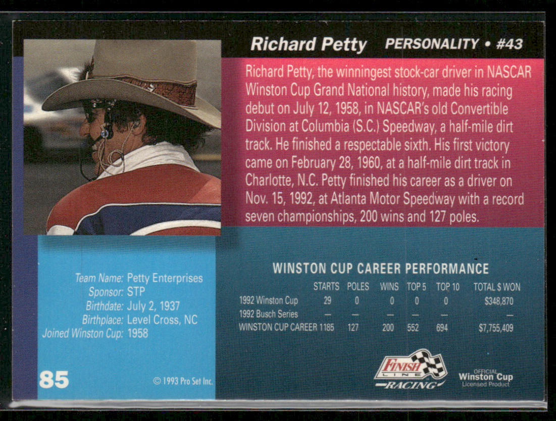Richard Petty 1993 Finish Line #85 Petty Enterprises