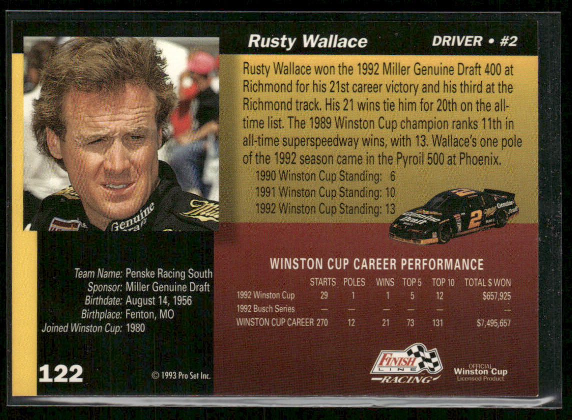 Rusty Wallace 1993 Finish Line #122 Penske Racing South