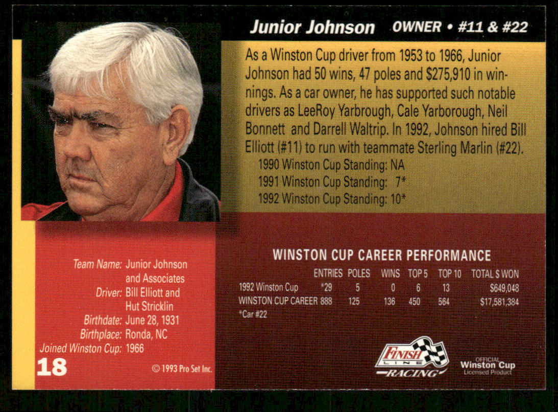 Junior Johnson 1993 Finish Line #18 Junior Johnson & Associates