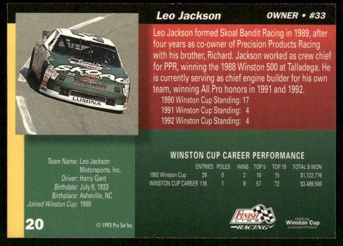 Leo Jackson 1993 Finish Line #20 Leo Jackson Motorsports
