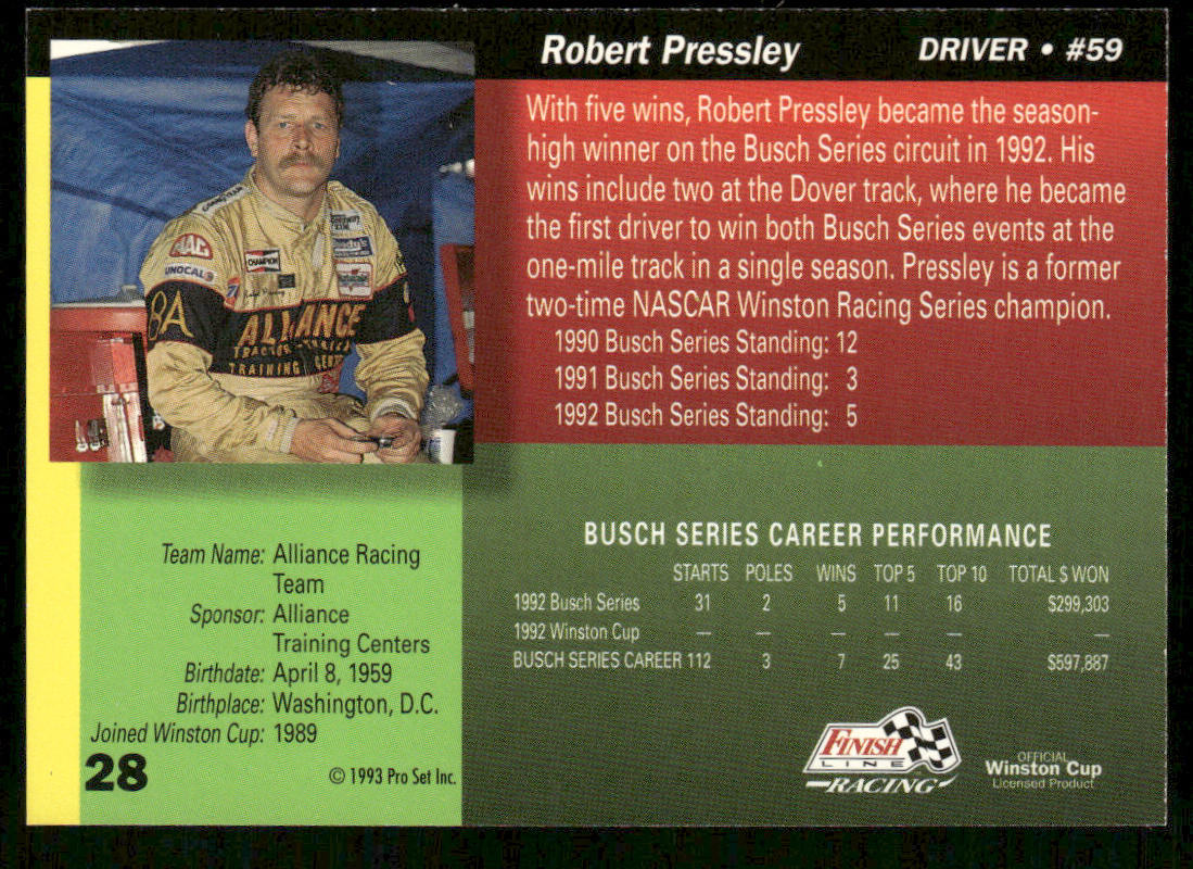 Robert Pressley 1993 Finish Line #28 Alliance Racing