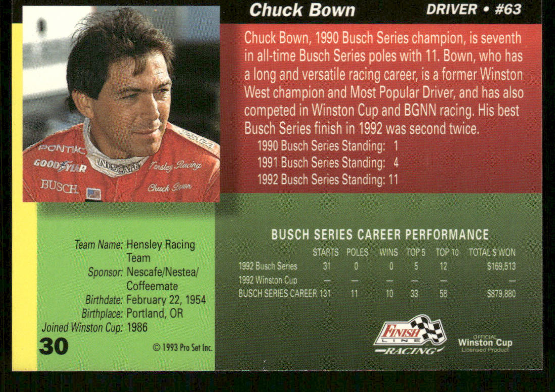 Chuck Bown 1993 Finish Line #30 Hensley Motorsports