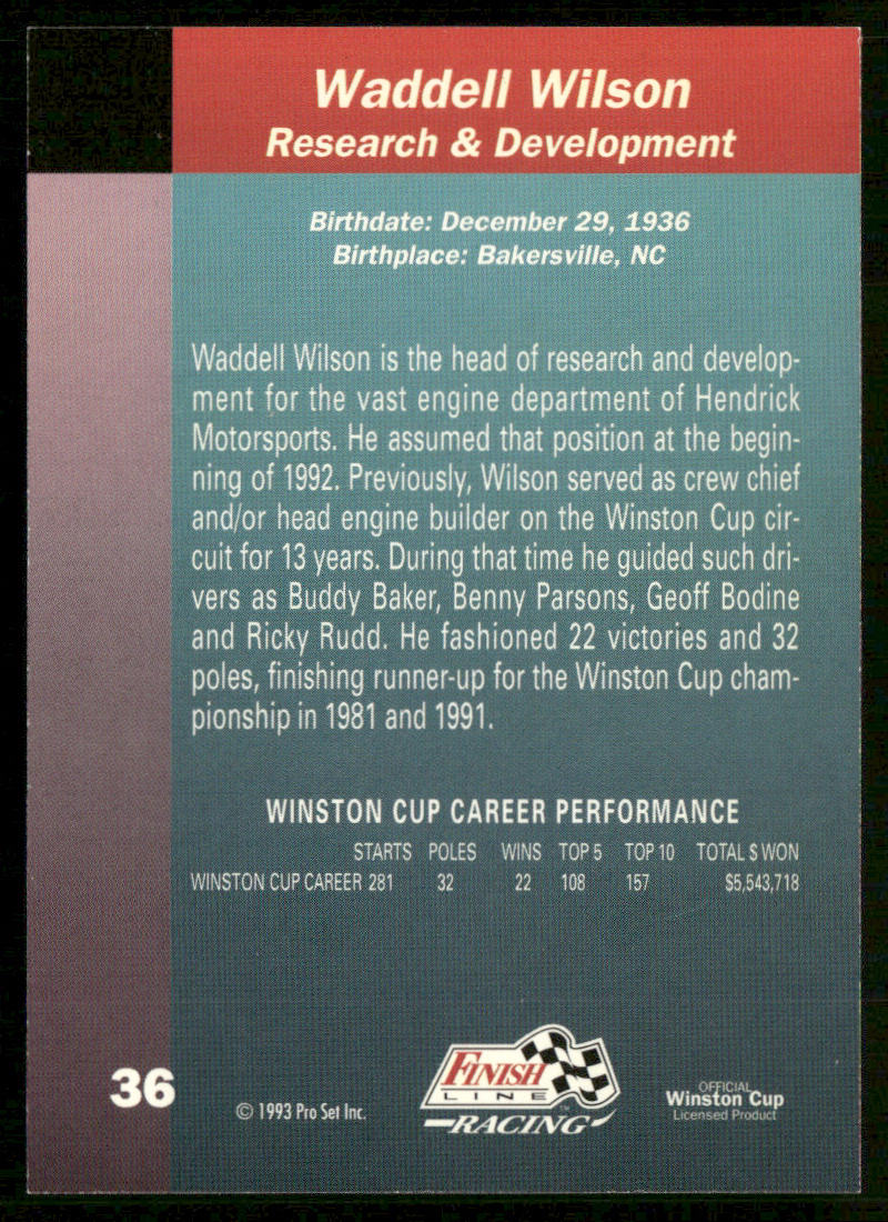 Waddell Wilson 1993 Finish Line #36 Hendrick Motorsports