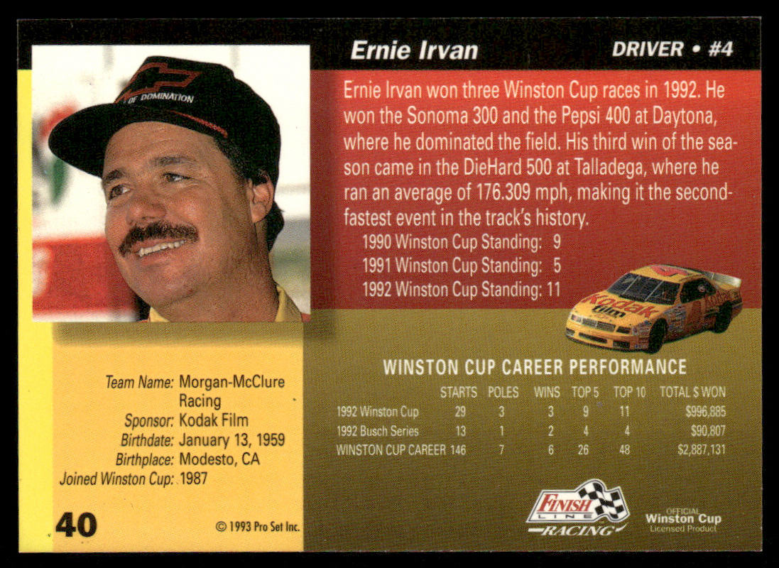 Ernie Irvan 1993 Finish Line #40 Morgan-McClure Motorsports