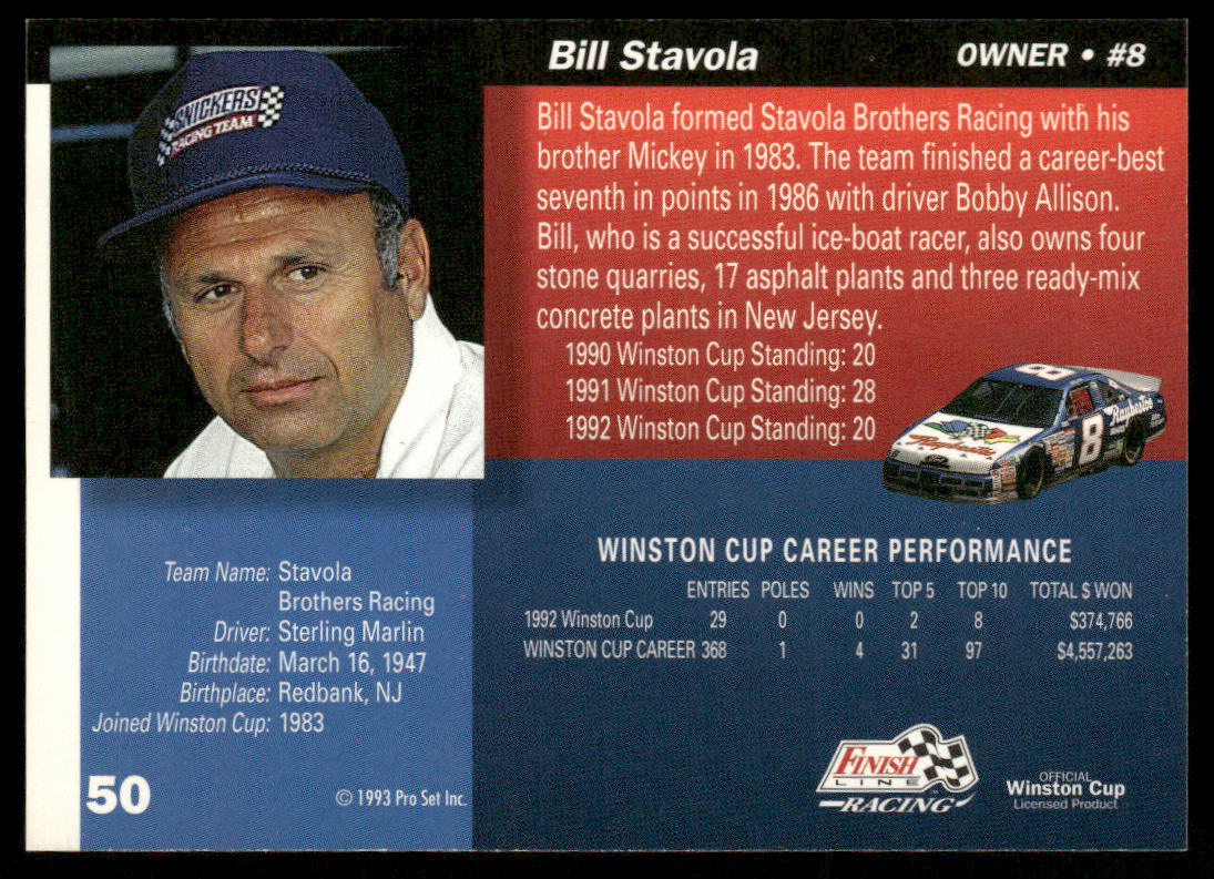 Bill Stavola 1993 Finish Line #50 Stavola Brothers Racing