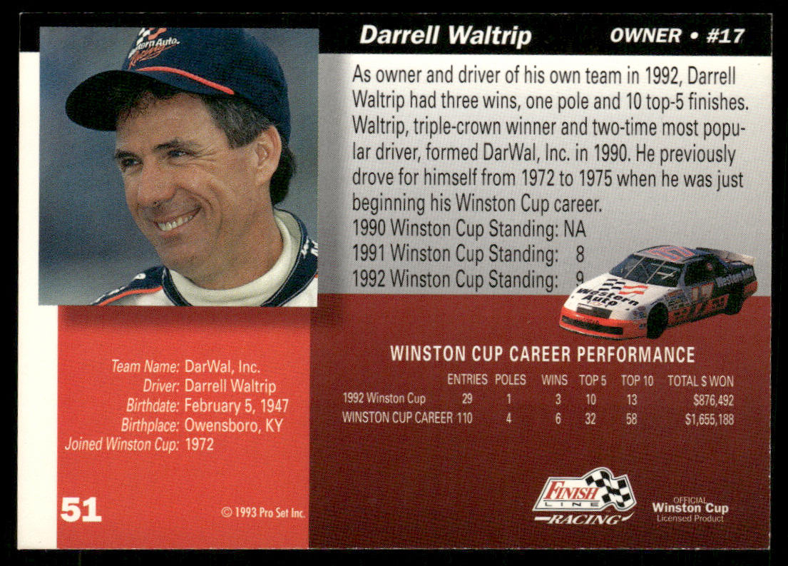 Darrell Waltrip 1993 Finish Line #51 DARWAL, Inc.