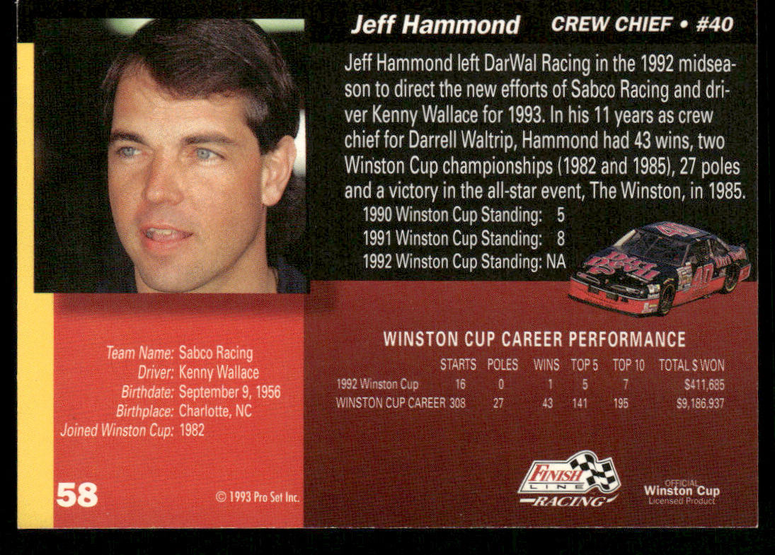 Jeff Hammond 1993 Finish Line #58 SABCO Racing