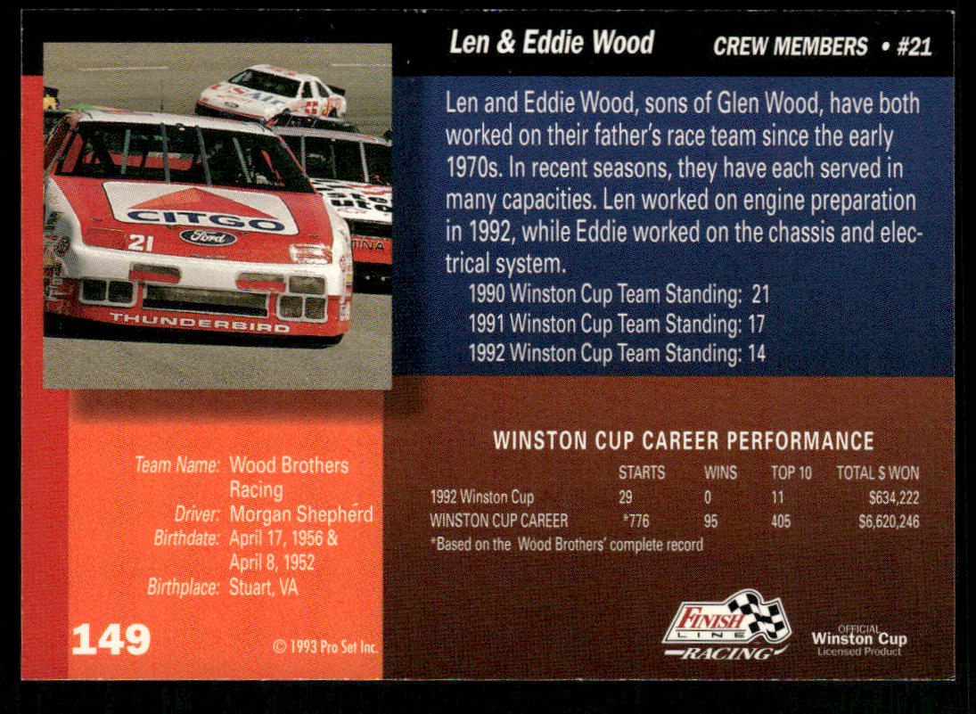 Eddie Wood 1993 Finish Line #149 Wood Brothers Racing