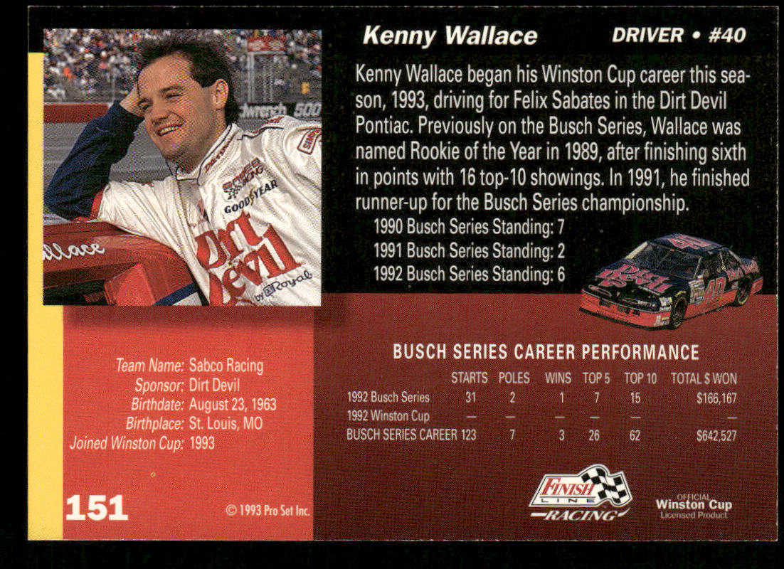Kenny Wallace 1993 Finish Line #151 SABCO Racing