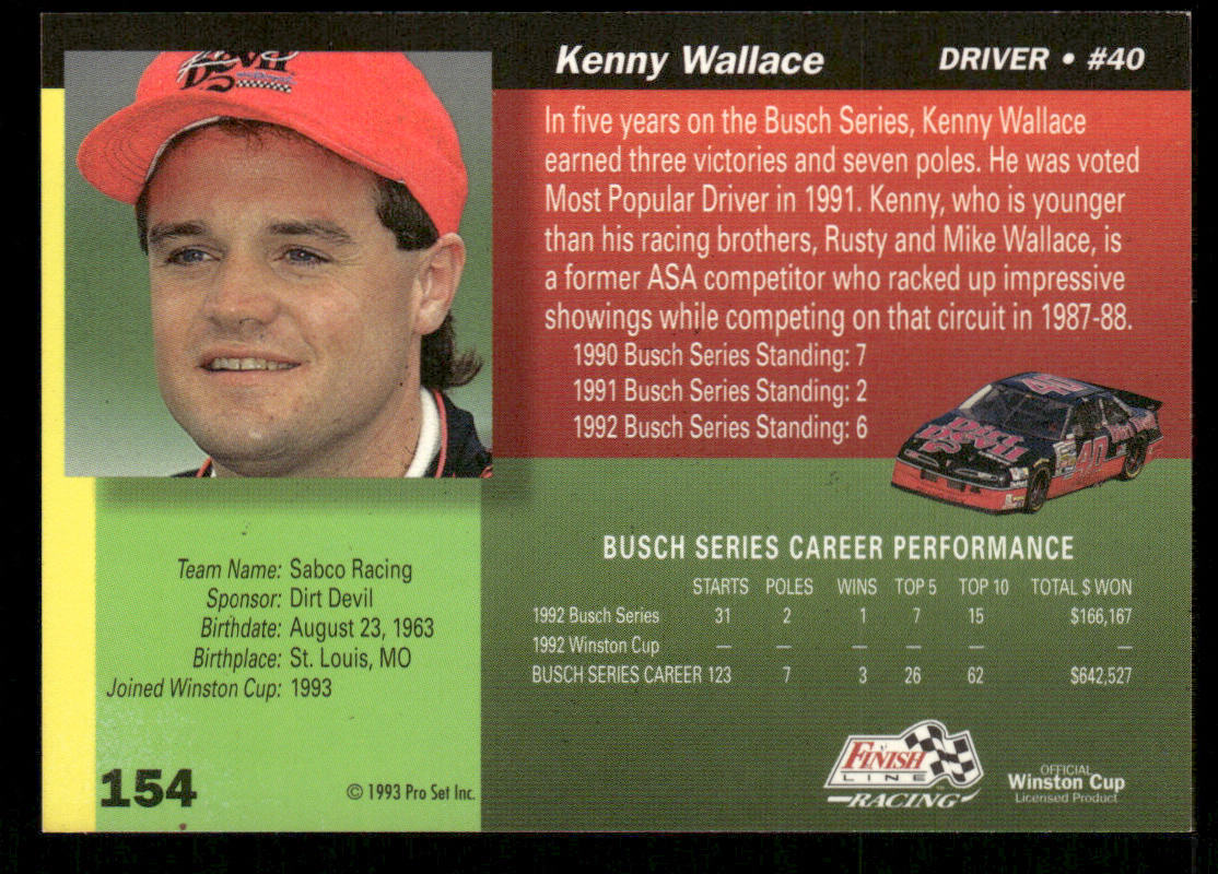 Kenny Wallace 1993 Finish Line #154 SABCO Racing