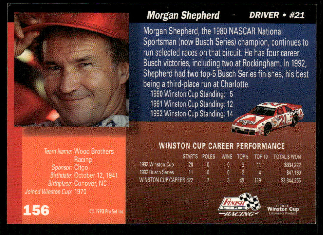 Morgan Shepherd 1993 Finish Line #156 Wood Brothers Racing