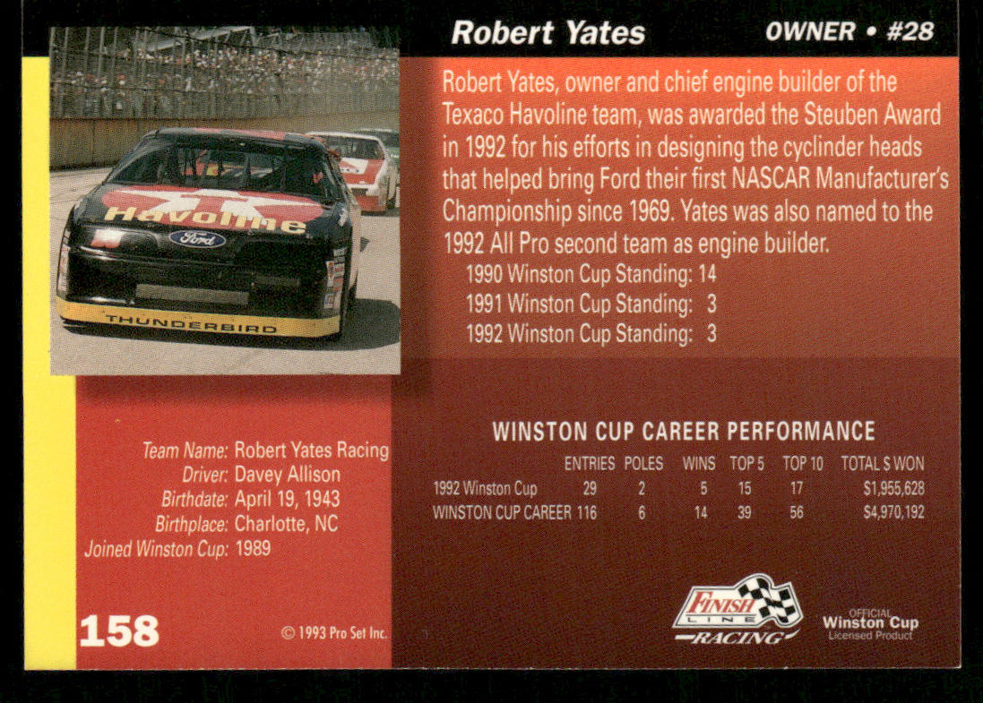 Robert Yates 1993 Finish Line #158 Robert Yates Racing
