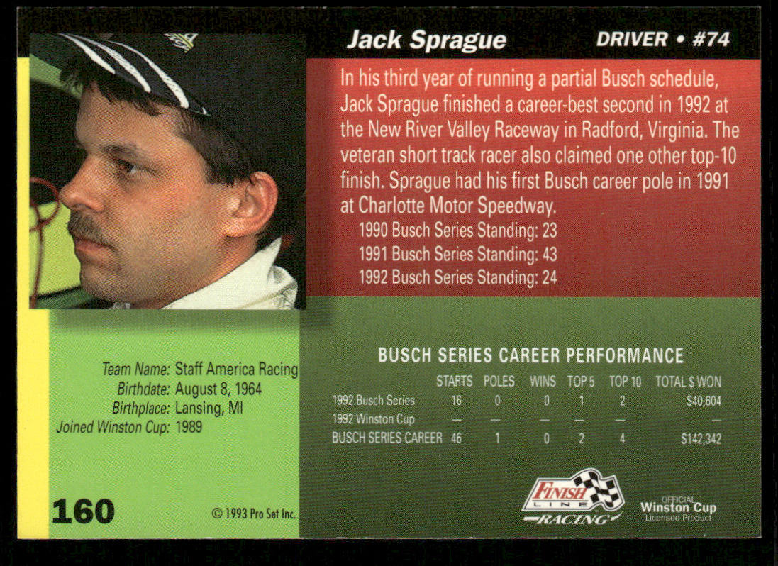 Jack Sprague 1993 Finish Line #160 BACE Motorsports