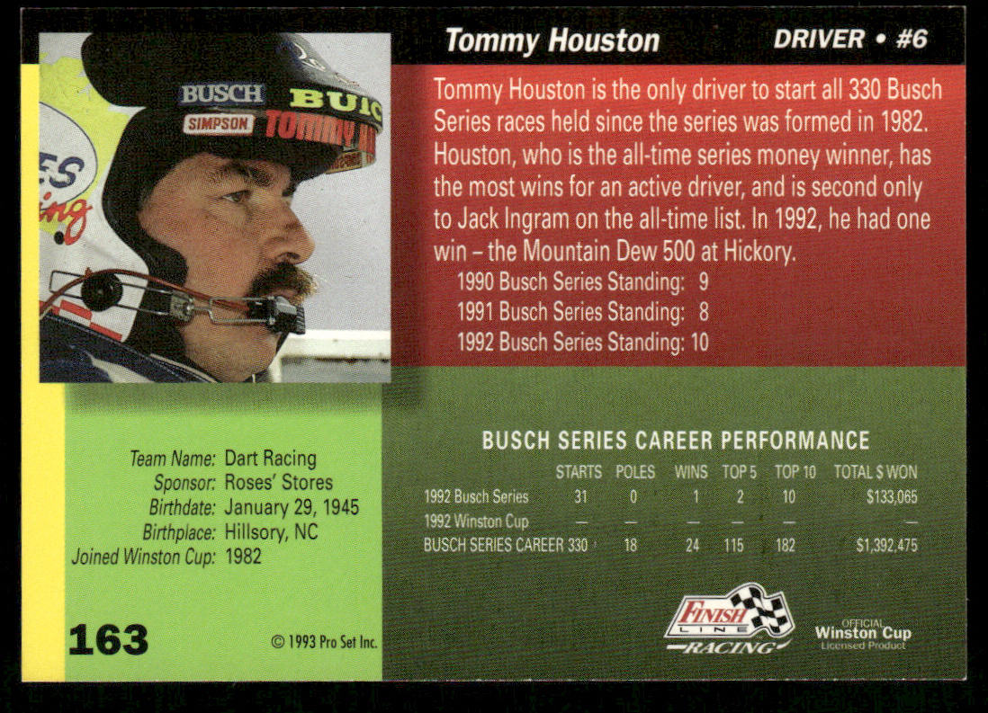 Tommy Houston 1993 Finish Line #163 DAHRT, Inc.