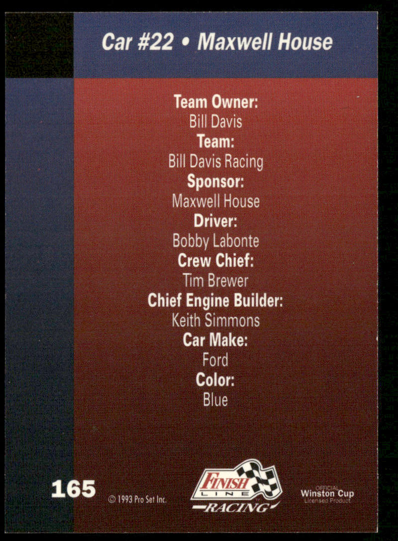 Bobby Labonte's Car 1993 Finish Line #165 Bill Davis Racing