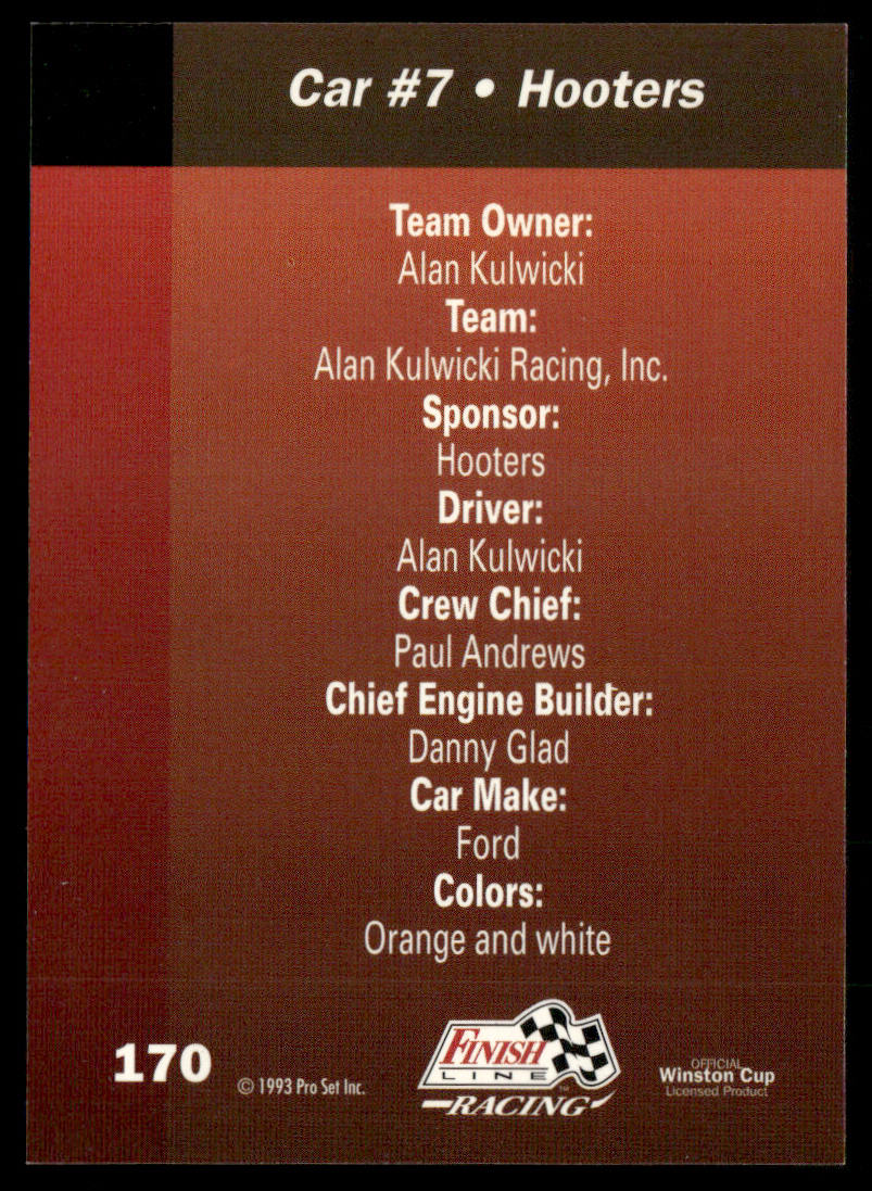 Alan Kulwicki's Car 1993 Finish Line #170 AK Racing