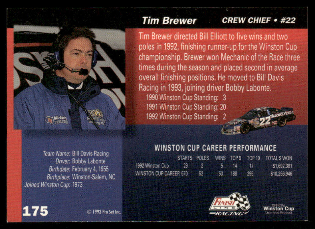 Tim Brewer 1993 Finish Line #175 Bill Davis Racing