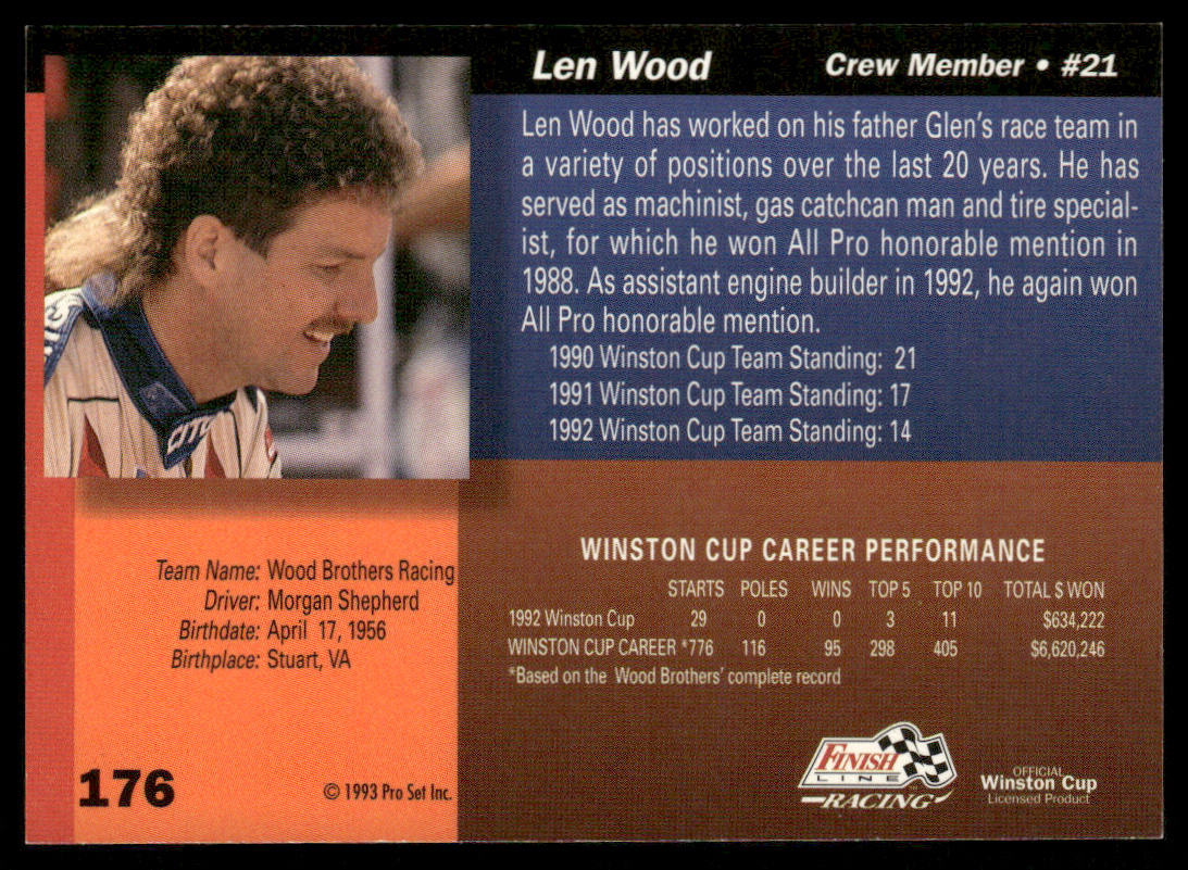 Len Wood 1993 Finish Line #176 Wood Brothers Racing