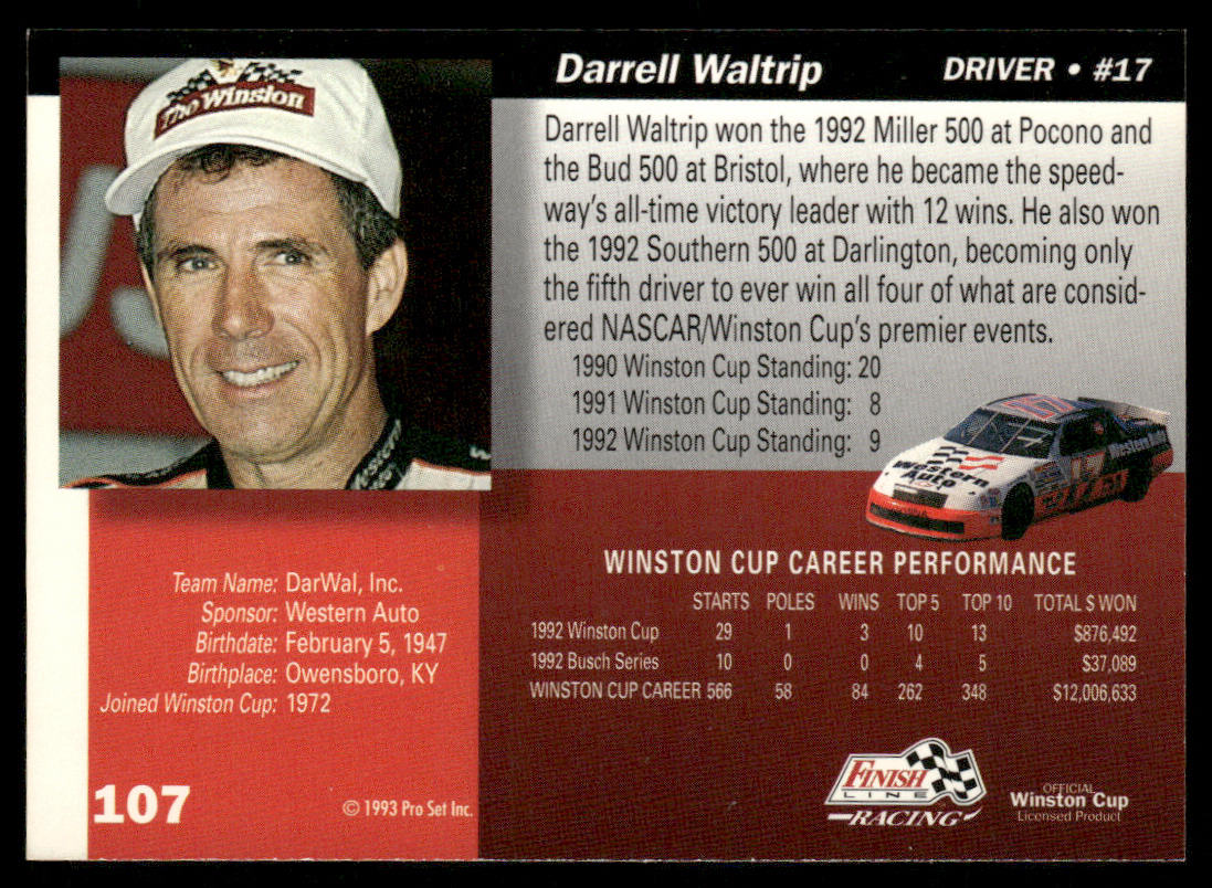 Darrell Waltrip 1993 Finish Line #107 DARWAL, Inc.