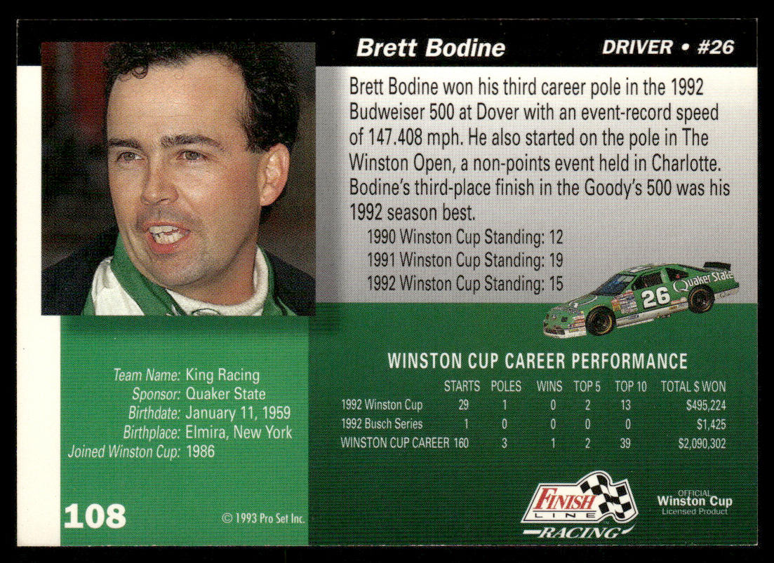 Brett Bodine 1993 Finish Line #108 King Racing