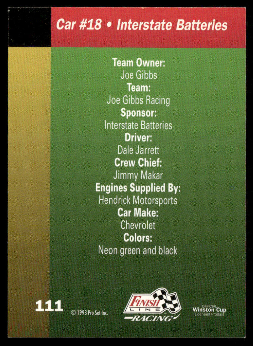 Dale Jarrett's Car 1993 Finish Line #111 Joe Gibbs Racing