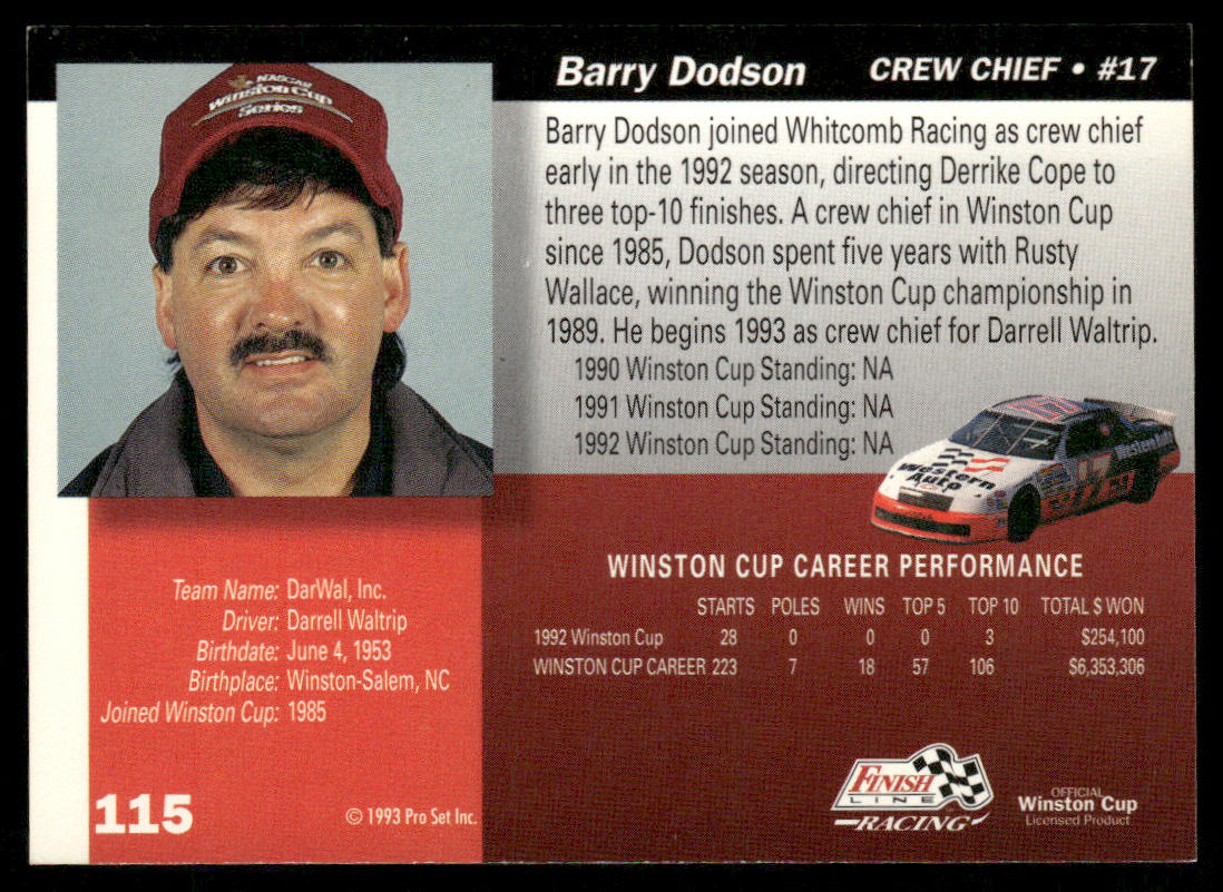 Barry Dodson 1993 Finish Line #115 DARWAL, Inc.